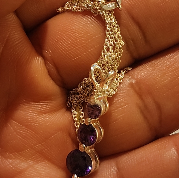 Silver necklace Oval Amethyst Triple Drop Pendant Necklace in Sterling Silver, c - Picture 9 of 13